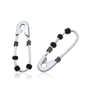 925 Sterling Silver Safety Pin with Beads Earrings